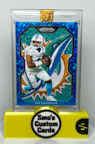 Tua Tagovailoa Prizm Blue Disco Green Sparkle Dolphins Patch 1/1